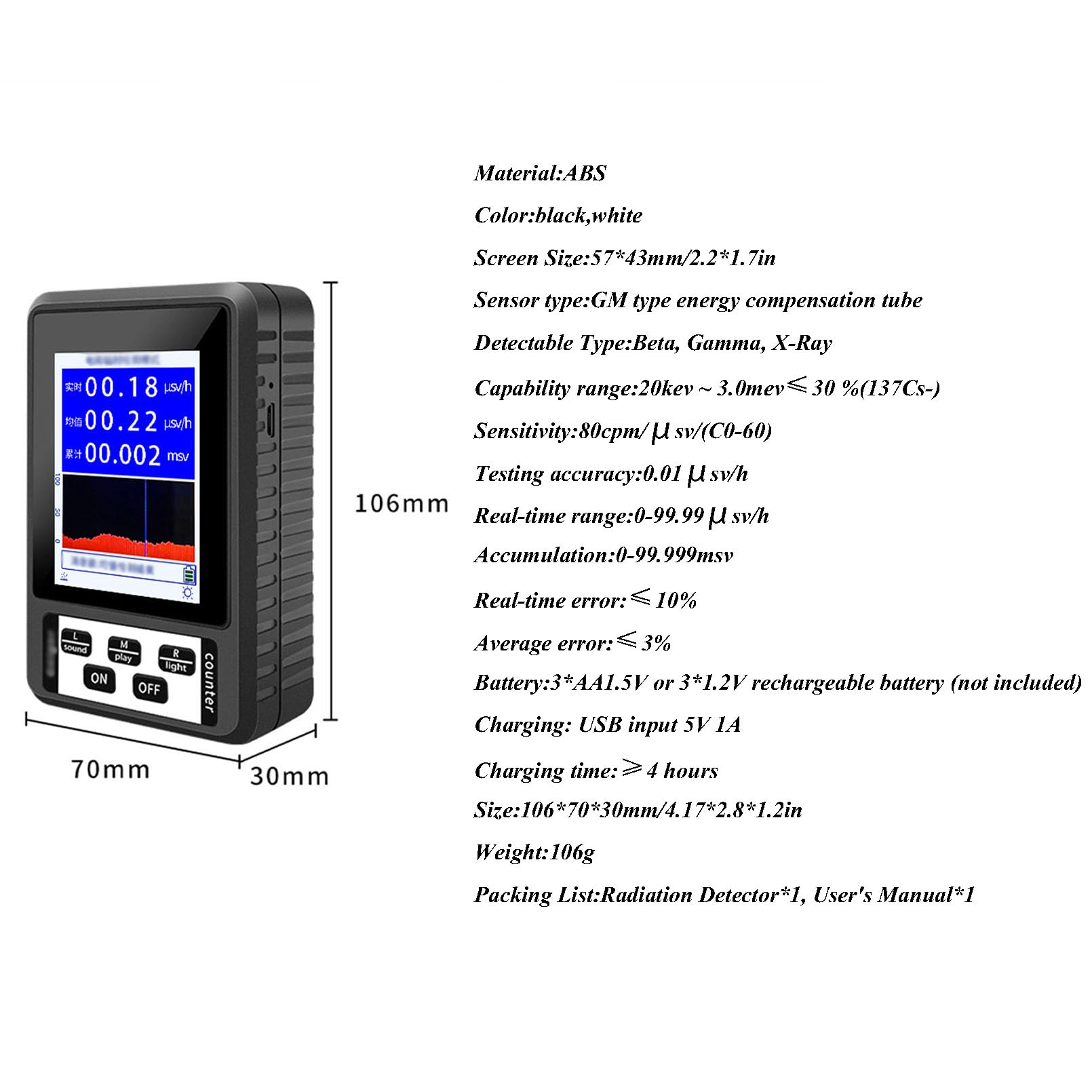 Medidor CEM, Campo Eléctrico, Campo de Radiofrecuencia (RF), Medidor de Intensidad de Campo Magnético, Detector de Radiación Nuclear Recargable para Inspecciones CEM, Caza de Fantasmas