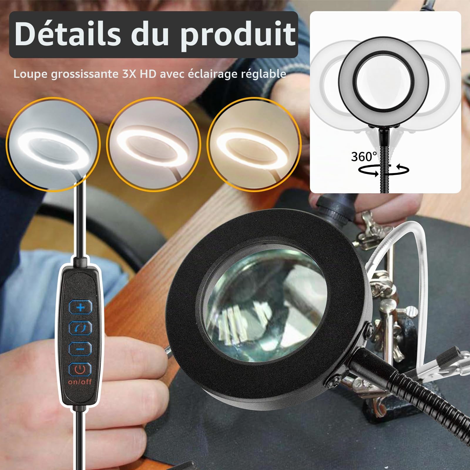 Station de soudage magnétique à troisième main avec 3 loupes, bras mécanique rotatif à 360°, kit d'aide à la soudure pour les amateurs de bricolage, les ingénieurs