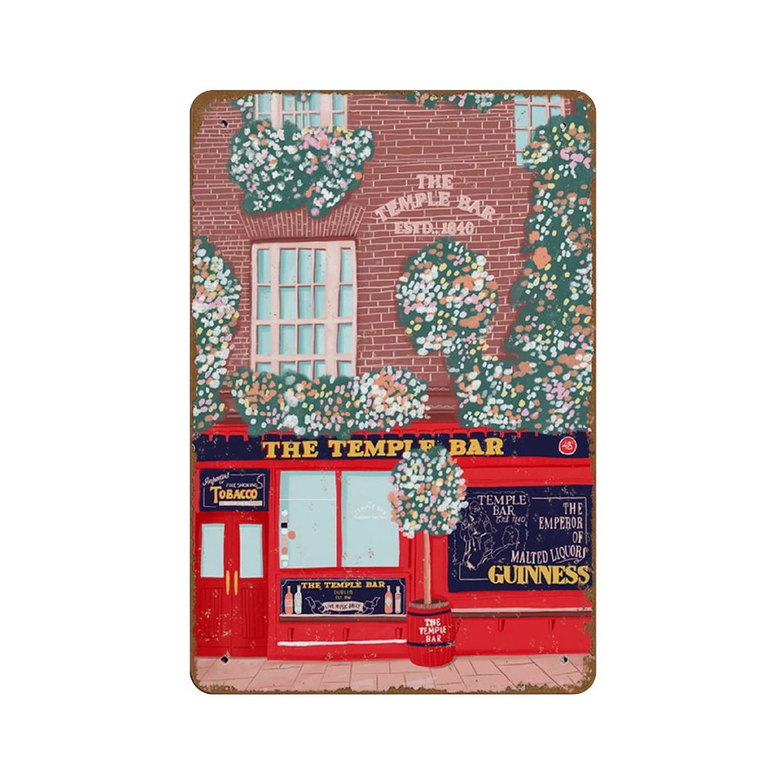 Ingzzaac Metalpostera24908 Ireland Travel Art Print Temple Bar Dublin Pubs Of Decor Dublinnovelty Hot Coffee Metal Tin Signs 8"X12"