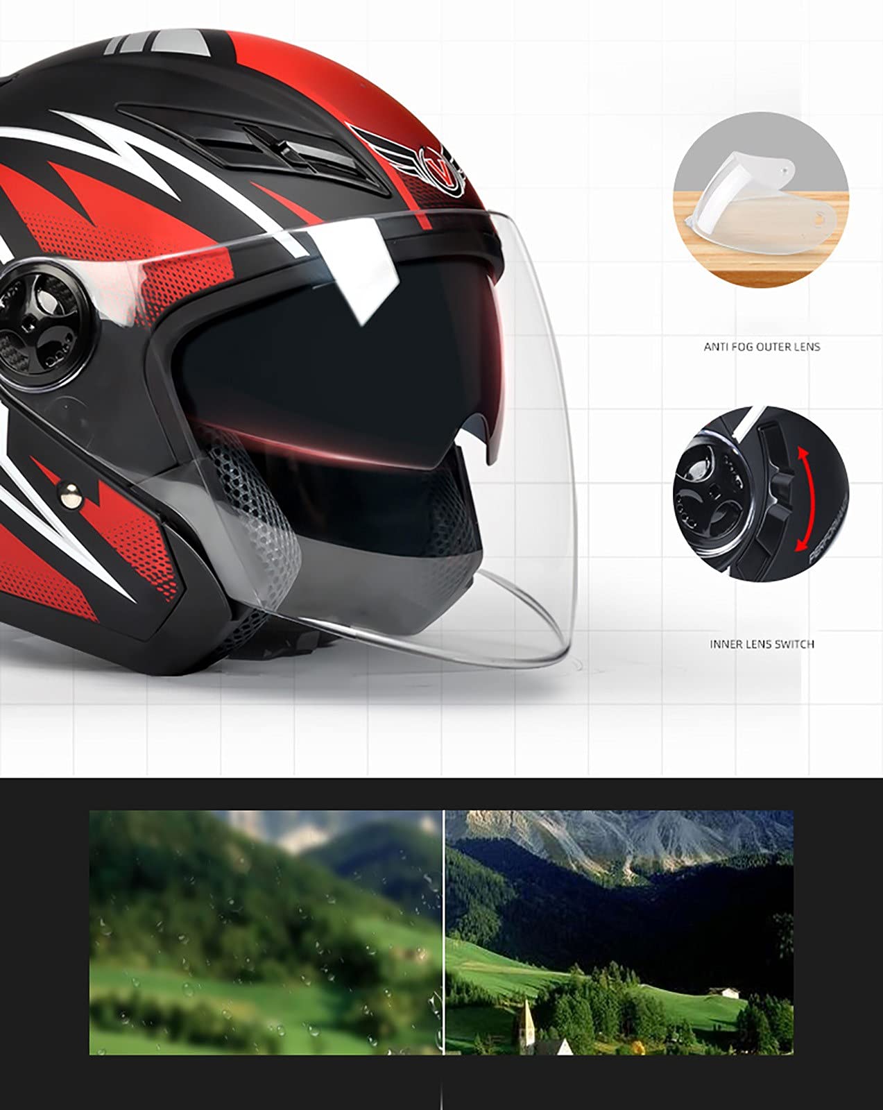 HZIH Moda Personalidad Moto Casco Abierto Verano Retro Medio Casco ECE Homologado Half-Helmet para Street Scooter Ciclomotor Vintage Style Casco Gorra para Hombres Mujeres C,54-60cm