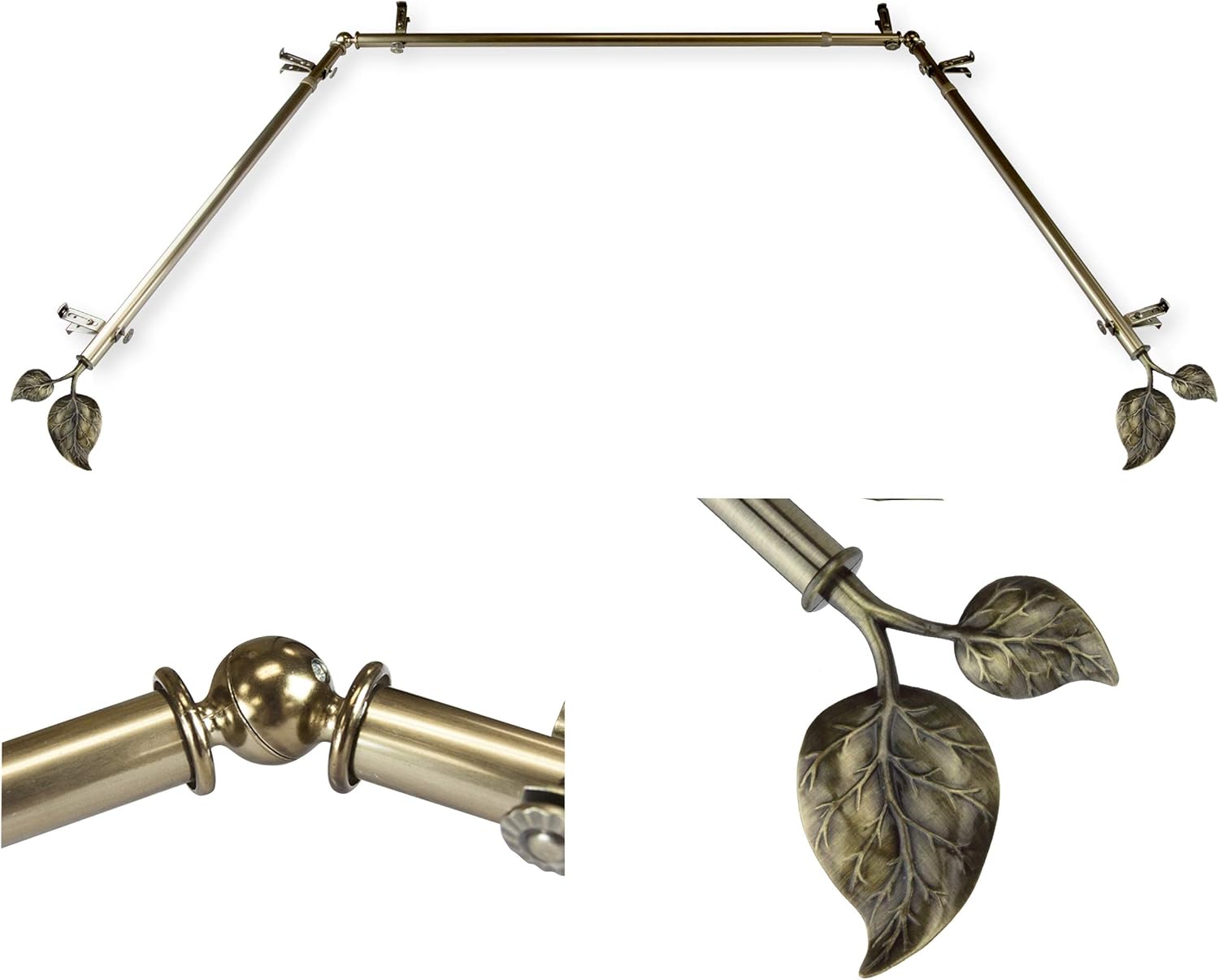 A&F Rod Decor - Leaf 13/16" Bay Window Curtain Rod - Satin Nickel