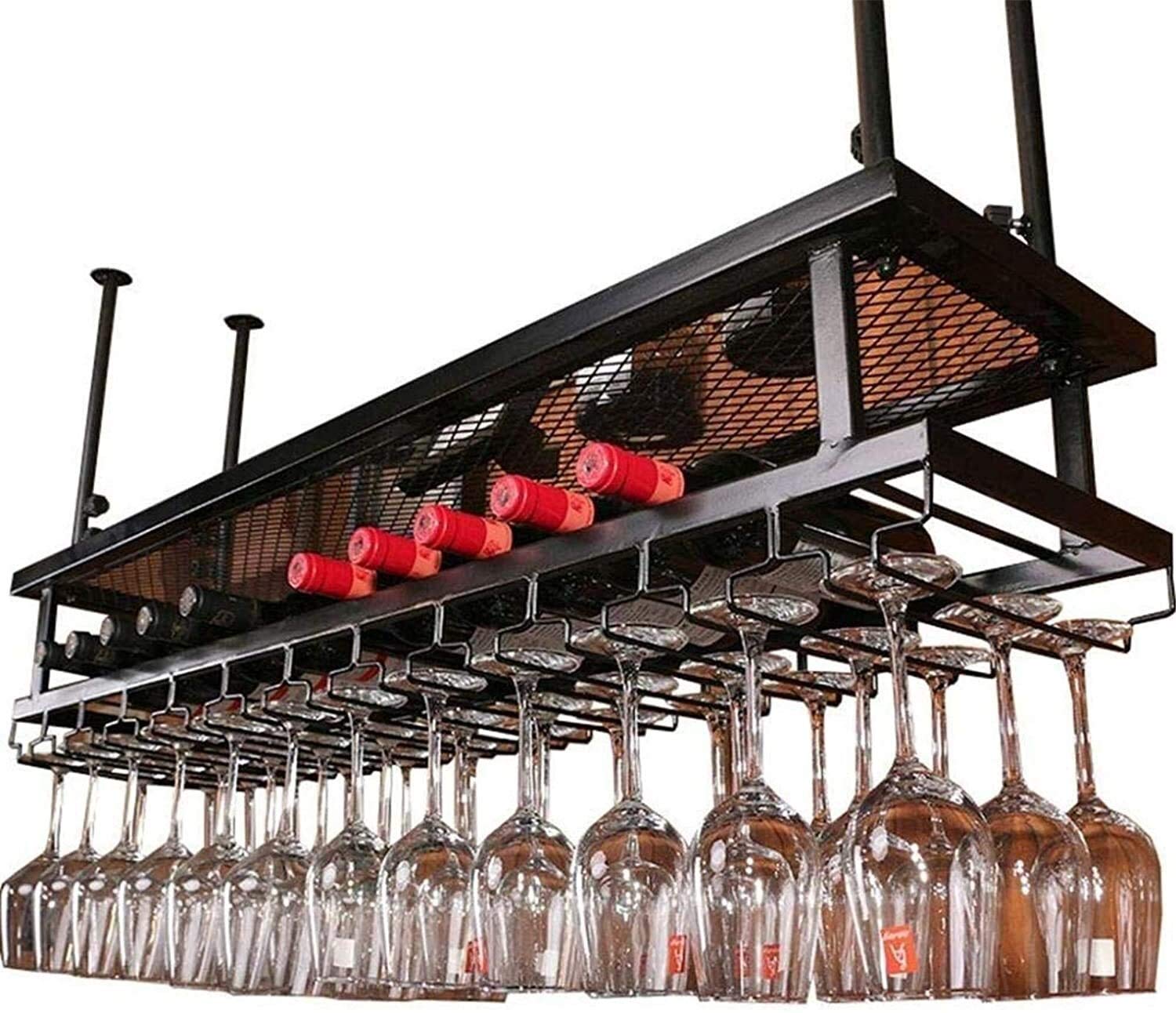 Étagère à vin au plafond pour créer une ambiance bar à la maison