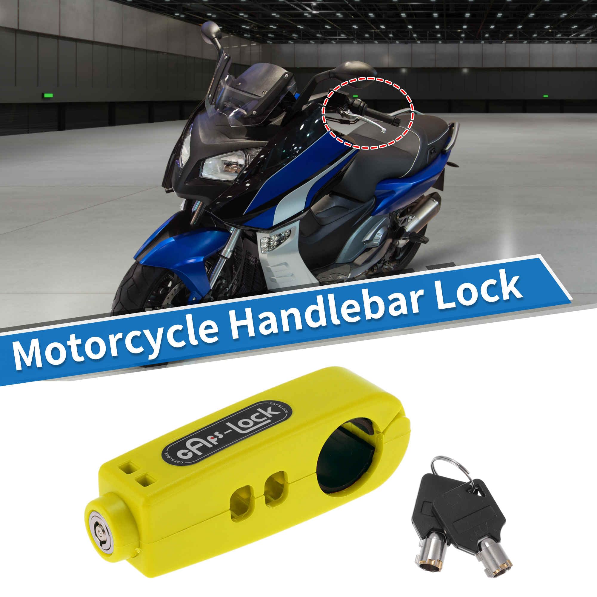 A ABSOPRO Serratura Per Manubrio Moto Universale Per Scooter Bici Manopola Acceleratore Gialla Rotonda Serrature Anteriore Freno E Frizione Antifurto 1 Pezzo