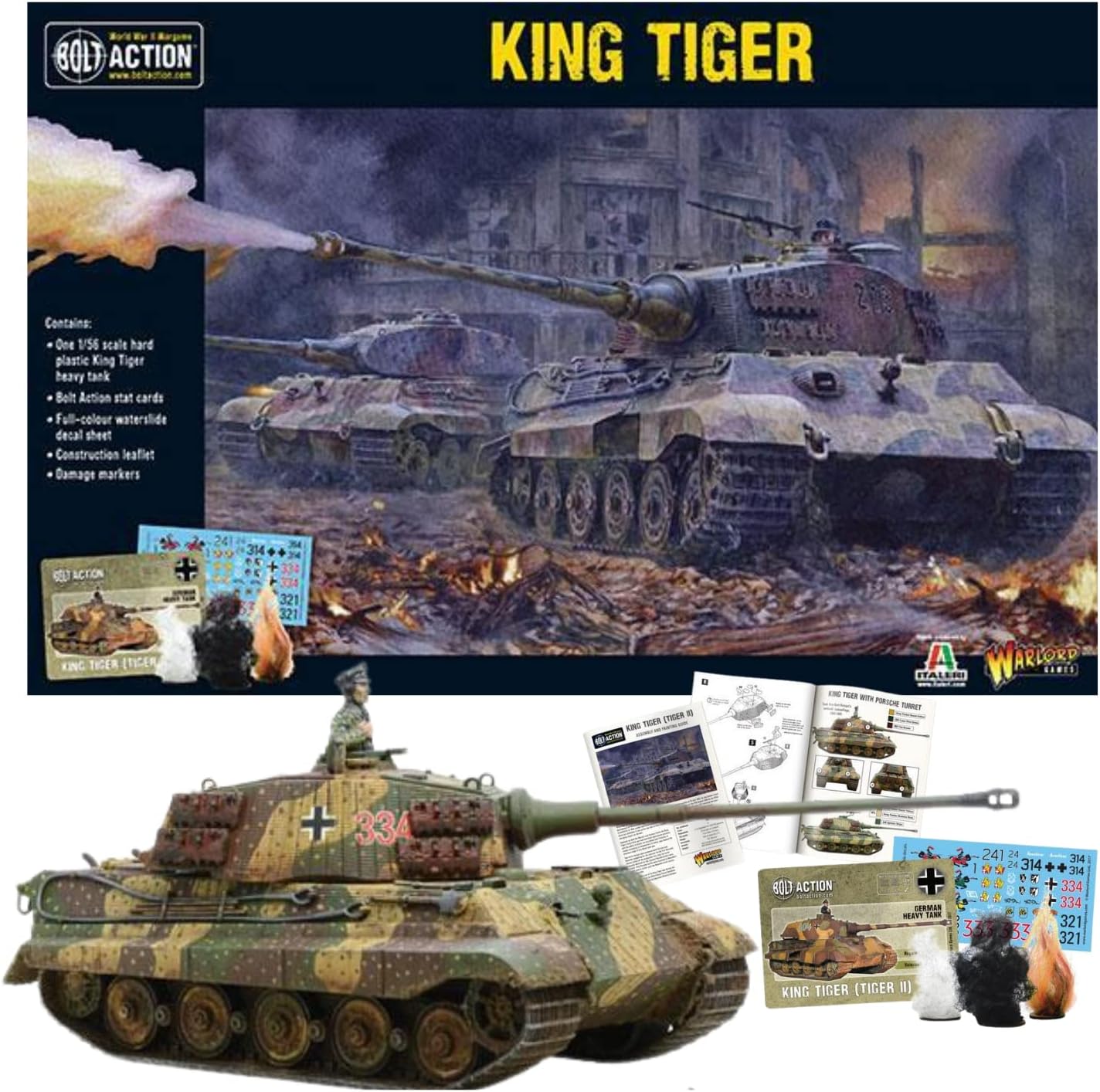 Wargames Delivered - Warlord Games Bolt Action German King Tiger with Bonus Miniature STL Download - 28mm Scale German Bolt Action Miniatures with Digital Supplement Included, WW2 Tank Model Kit
