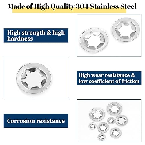 Miniatura 4 de Vifmy 530 piezas de arandelas de estrella con dientes internos, kit surtido de arandelas de bloqueo de velocidad rápida M3 M4 M5 M6 M8 M10 M12,