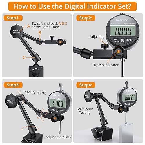 Miniatura 20 de Neoteck Indicador de dial digital y base magnética con estuche de almacenamiento de 0-1 pulgada/1.000 in, 0.0005 pulgadas/0.000 in, herramienta