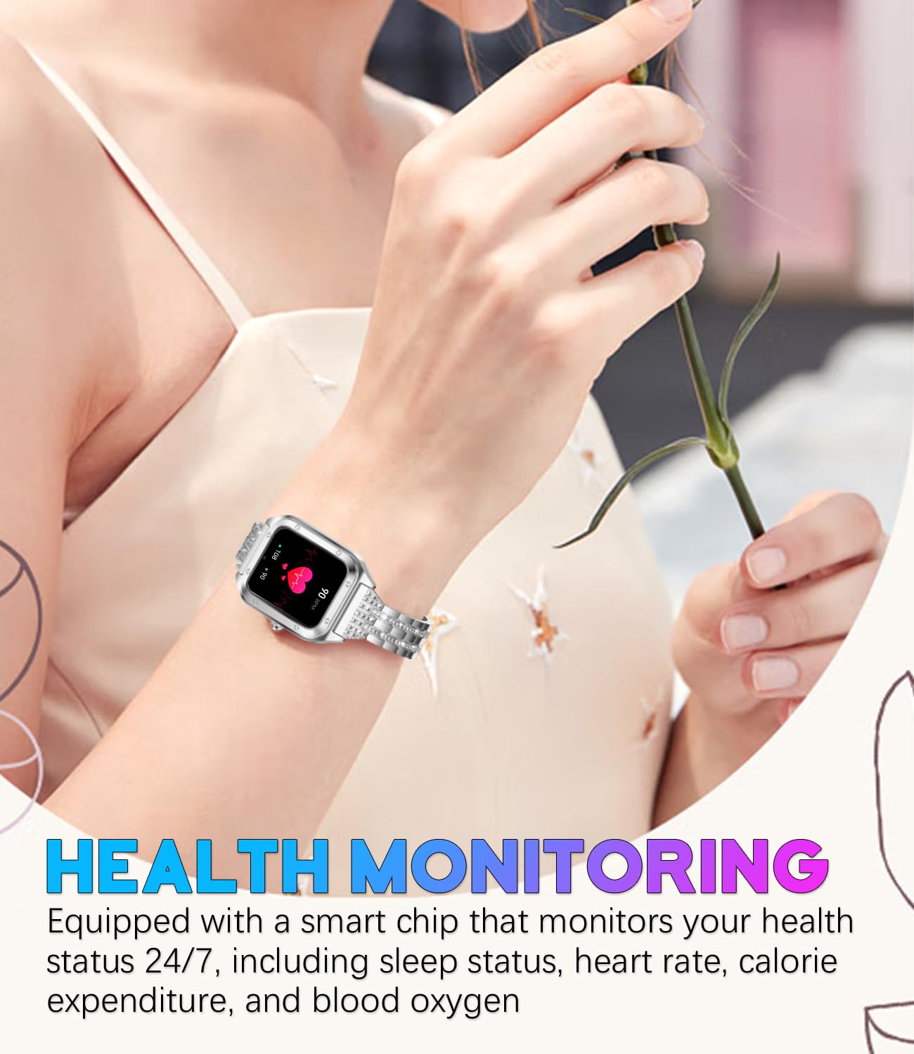 Reloj inteligente para mujer, 1.59 pulgadas, Full Touch, reloj inteligente para mujer con seguimiento de la salud femenina, monitor de frecuencia cardíaca, reloj inteligente deportivo impermeable para