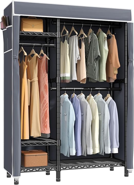 VIPEK V2C Wire Garment Rack Covered Clothes Rack with 3 Hanging Rods, Black Clothing