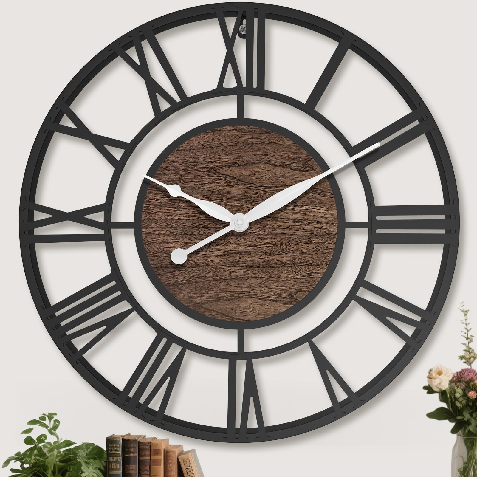 Grande horloge murale 76 cm en métal doré avec chiffres romains rétro