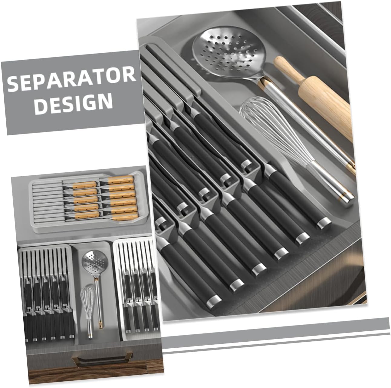 Mobestech Multi-functional Kitchen Knife Holder Dividers Food-grade Plastic Knife Organizer Easy to Clean Utensil Storage for Home and Kitchen