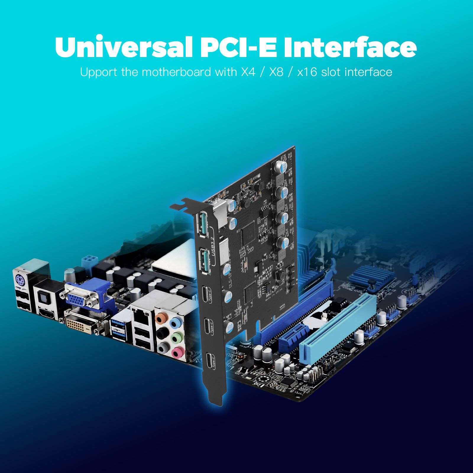 20 Gbps PCIe to USB 3.2 Gen 2 Expansion Card, 5 Ports 2 USB-A 3 USB-C