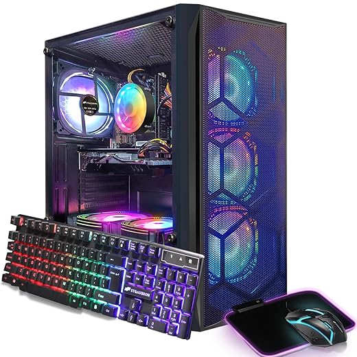 STGAubron Gaming PC Desktop Computer, Intel Core i7 up to 3.9GHz, Radeon RX 580 8G, 16G RAM, 512G SSD, WiFi 6, Bluetooth 5.0, RGB Fan x6, Windows 11 Home