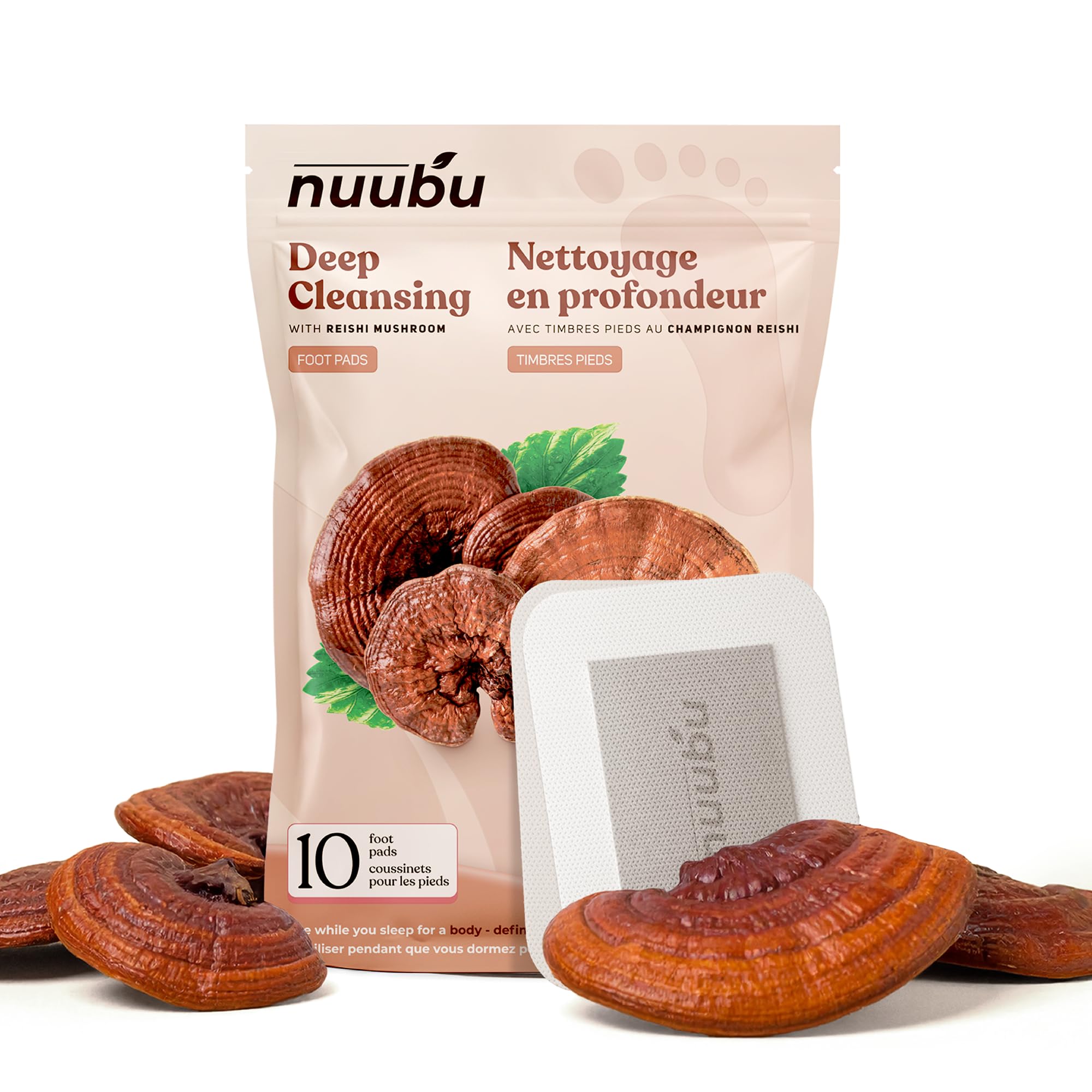 Nuubu Fußpflaster (10 Pflaster), natürliche Fußpads mit Reishi-Pilz und Holzessig