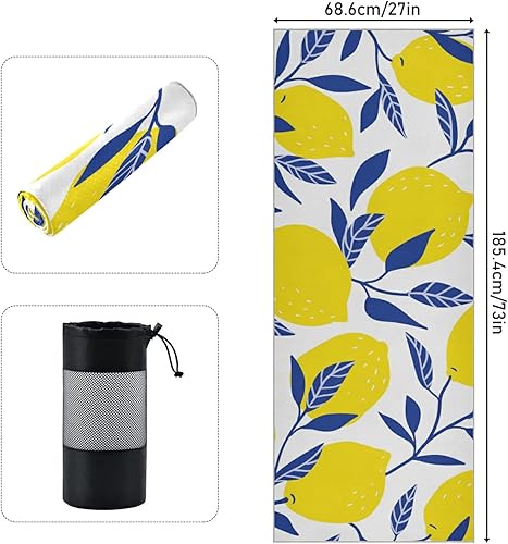 Miniatura 3 de susiyo Toalla de yoga con hojas azules limón amarillas con bolsa de malla de almacenamiento, suave, absorbente de sudor, antideslizante, toallas de