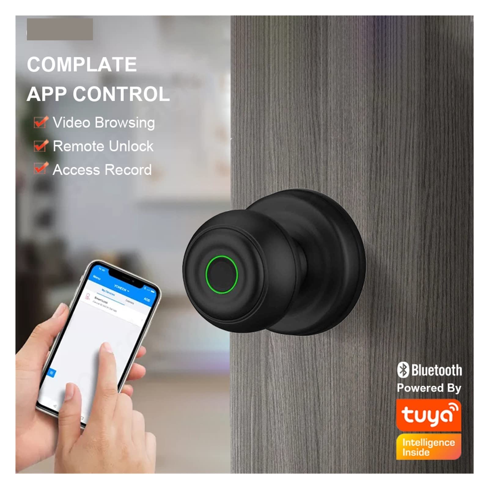 Smart Lock, Blokada linii papilarnych do inteligentnego zamka Tuya Bezkluczykowy dostęp Biometryczny odcisk palca typu C i mechaniczne odblokowanie klucza,do sypialni, biur i hoteli(Silvery)
