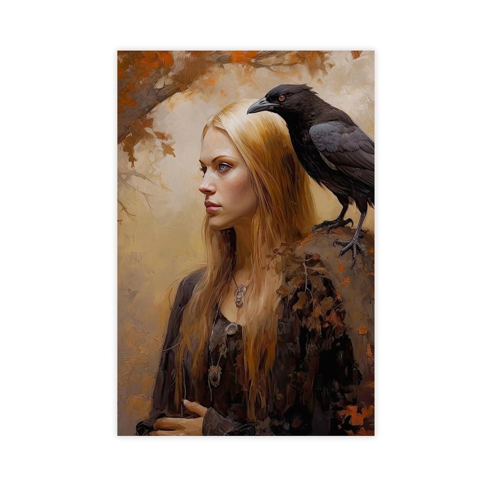Bareronor Moody Witch And Raven Canvas Poster Bedroom Decor Landscape Office Room Decor Gift 16" L X 24" W