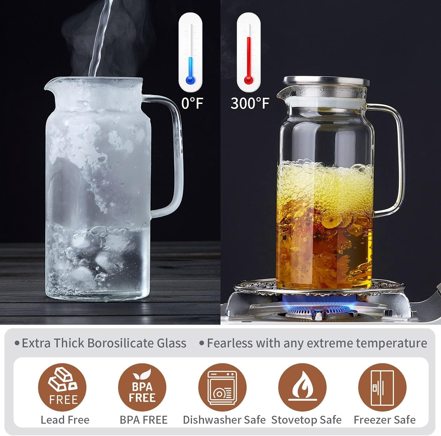 53OZ Glass Pitcher with Lid and Spout, Water Jug, 1580ml Carafe for Hot/Cold Water, Large Iced Tea Pitcher for Coffee, Juice and Homemade Beverage - Image 9