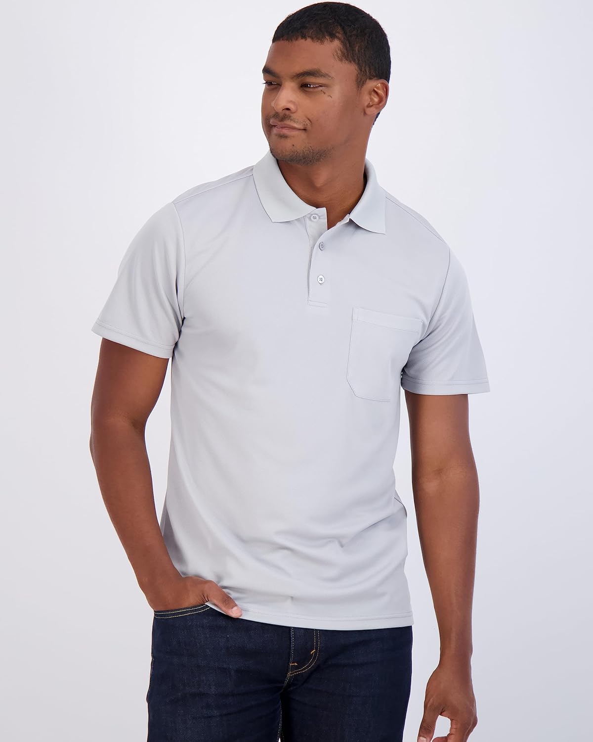 Real Essentials 3 Pack: Mens Short Sleeve Dry-Fit Collared Polo Shirt with Pocket - Active Casual (Available Big & Tall)