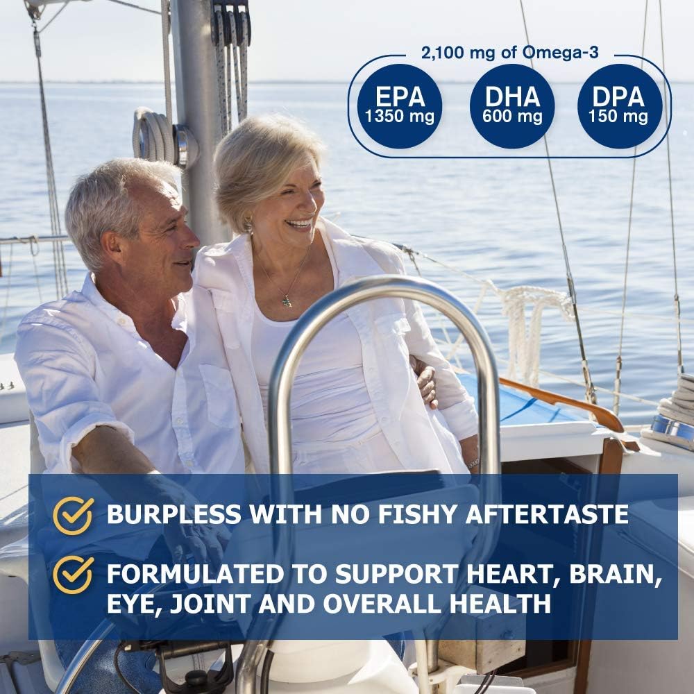 Oceanblue Omega 3 2100-120 Softgels - Triple Strength Burpless Fish Oil ? Molecularly Distilled - High Concentration EPA DHA and DPA - Wild-Caught - Natural Orange Flavor