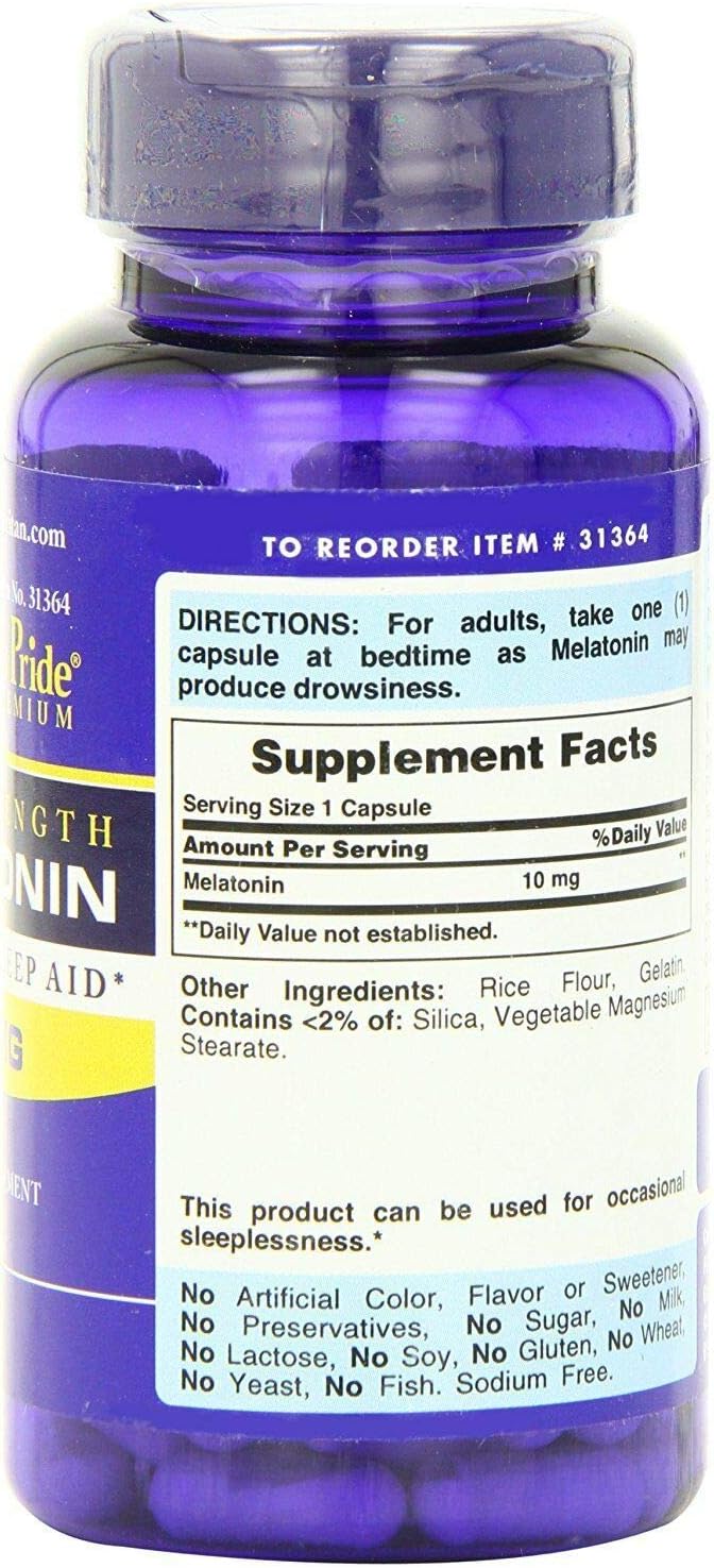 Puritan's Pride Melatonin 10 mg Sleep aid Relax Sleep Pill 120 Capsules (3-Pack)