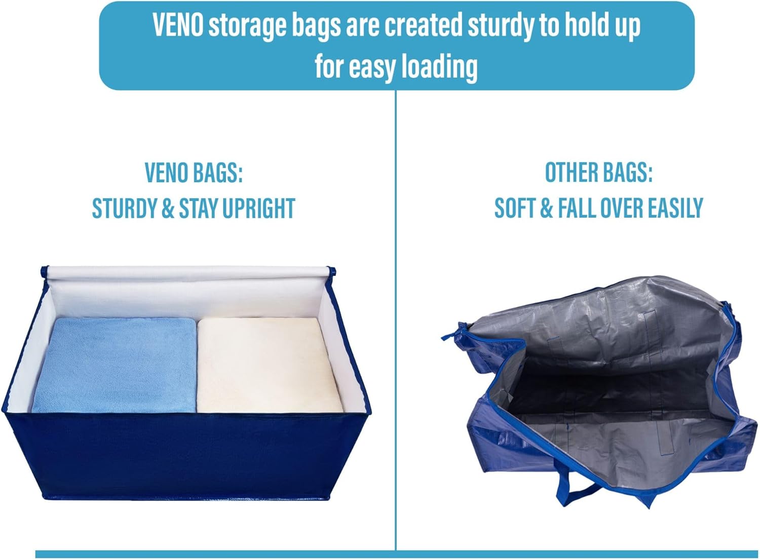 VENO 8 Pack Extra Large Heavy Duty Moving Bags with Wide Opening & Reinforced Handles, Reusable Storage Tote Bags with Strong Zippers for Clothes, College Dorm Essentials & Moving Supplies - Image 5