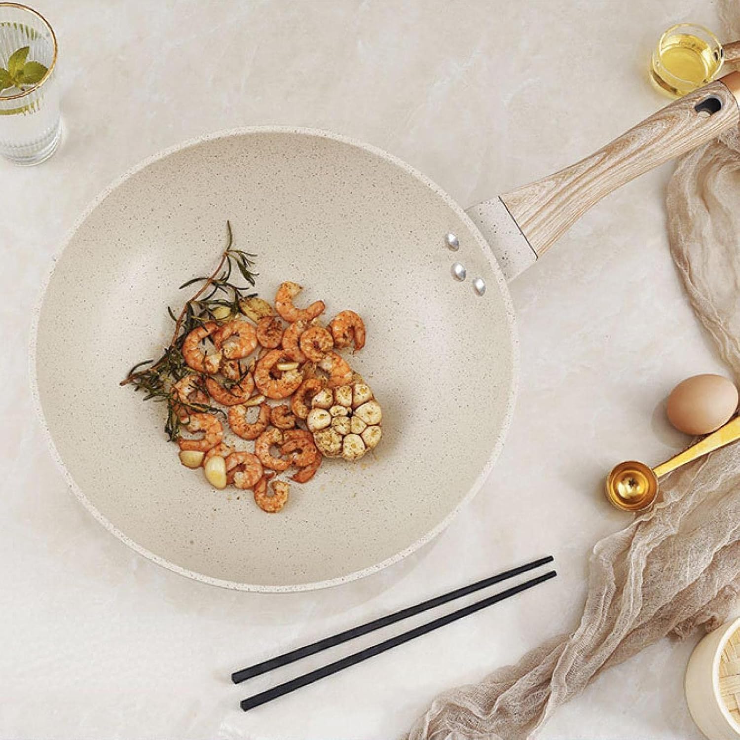 Wok Volcanic Rock Maifan Stone Non Stick Wok Household Small Wok uncoated Wok Ceramic White 34cm