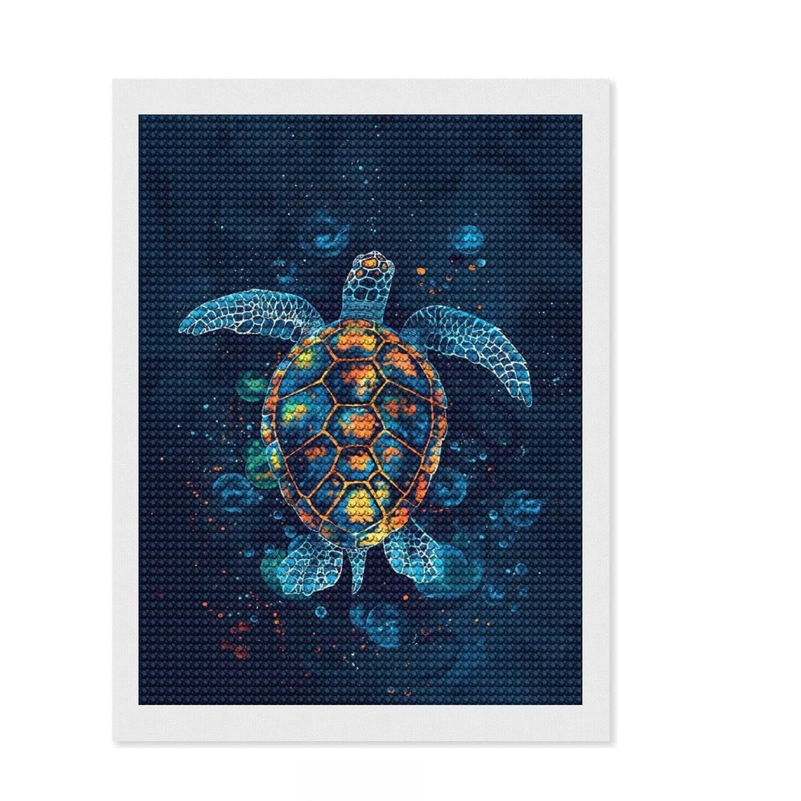 Junmoney Sea Turtle Watercolor Diamond Painting Kit 12"x16", for Adults, Full Kit Included, Boho Decor, Thoughtful Handmade Gift, with Tool Kit