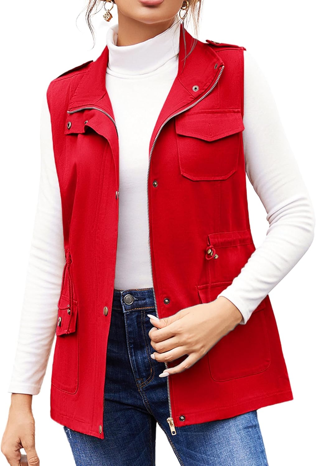 Beyove Womens Lightweight Sleeveless Military Anorak Cargo Vest No Hood