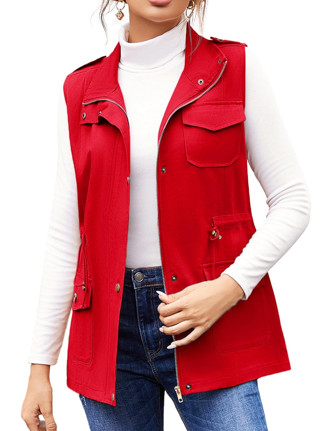 Beyove Womens Lightweight Sleeveless Military Anorak Cargo Vest No Hood