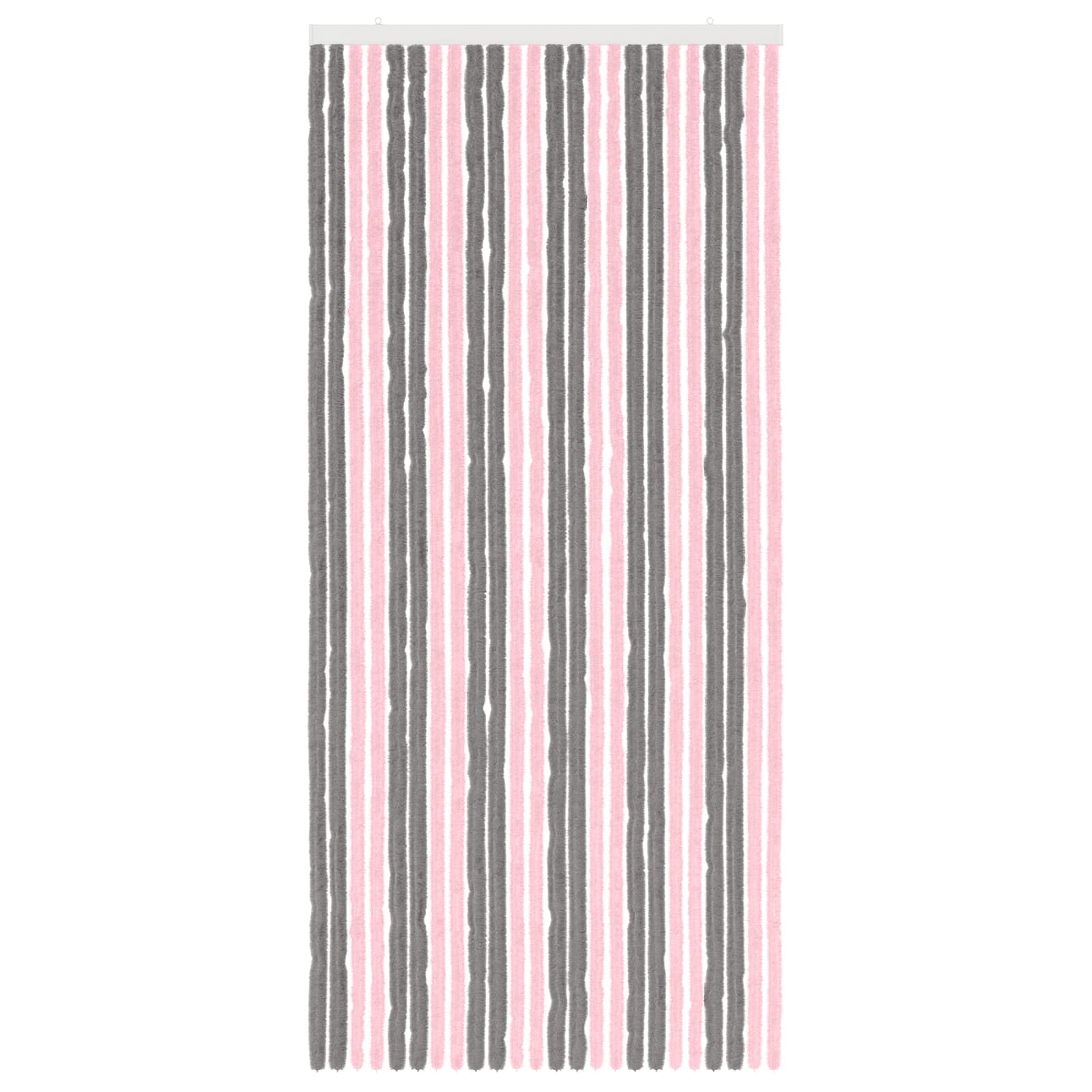 Rideau anti-insectes chenille gris argenté et rose 100 x 220 cm