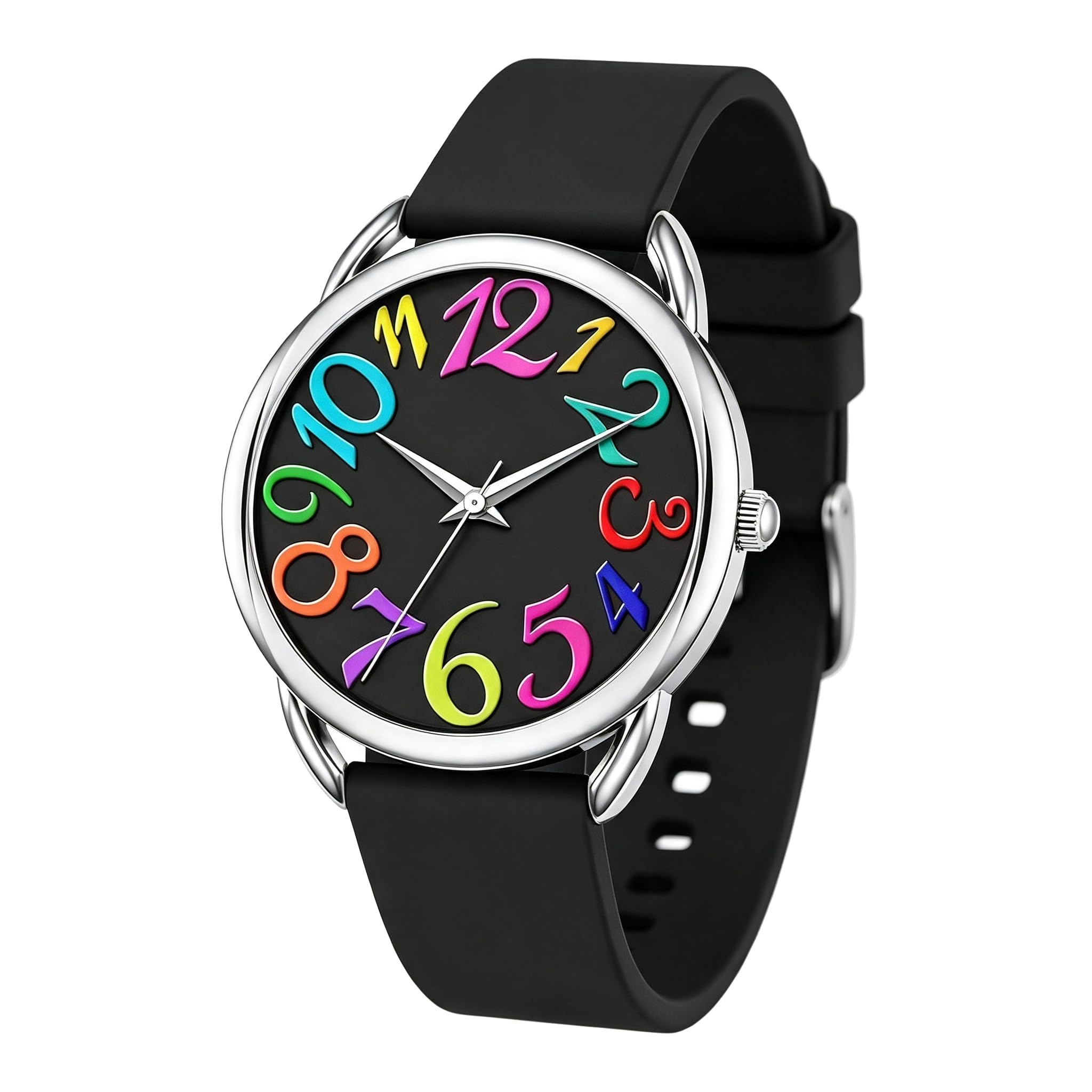 Bisley Watch for Women Big Face Colorful Arabic Numeral Easy to Read Soft Silicone Strap Watch