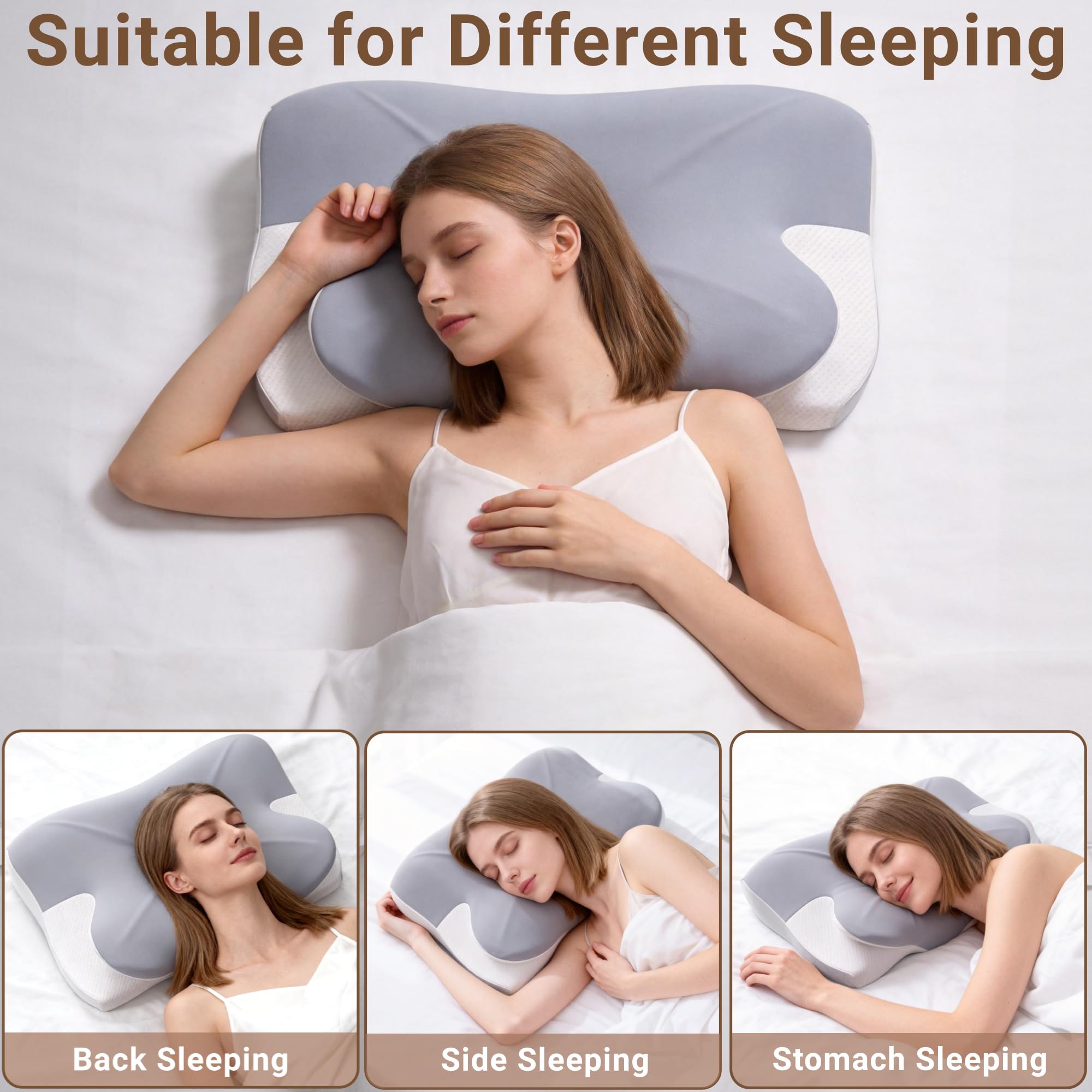 READAEER Cuscino Cervicale Memory Foam Ergonomico, Cuscino Ortopedico per Collo e Spalle, Doppia Altezza 13/10 cm con 2 Federe, Guanciale Traspirante per Dormire su Fianco e Schiena