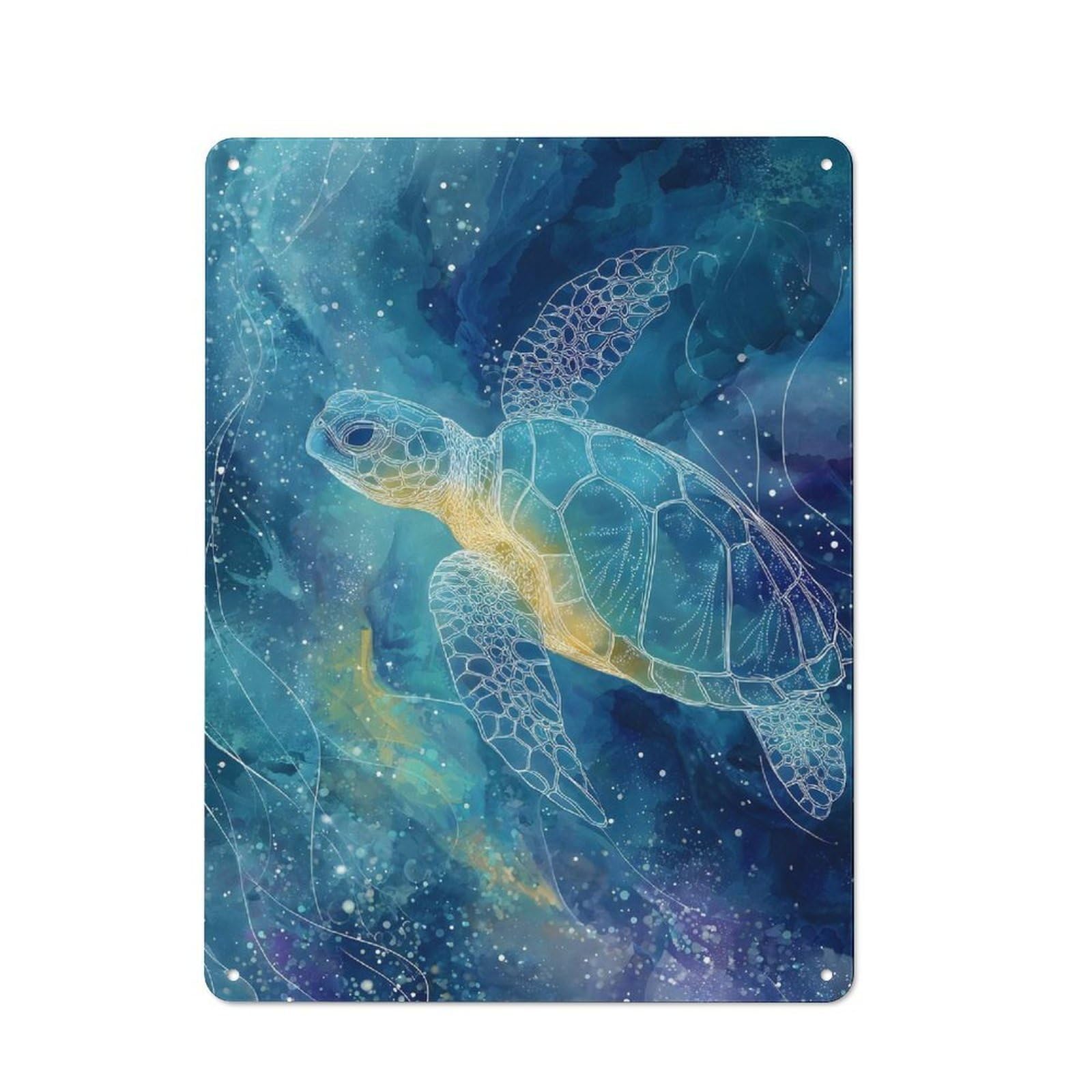Metal Wall Plaque with Watercolor Sea Turtle Design 40x30cm, Old Fashioned Vintage Wall Decor for Living Room, Hallway, Kitchen Or Cafe
