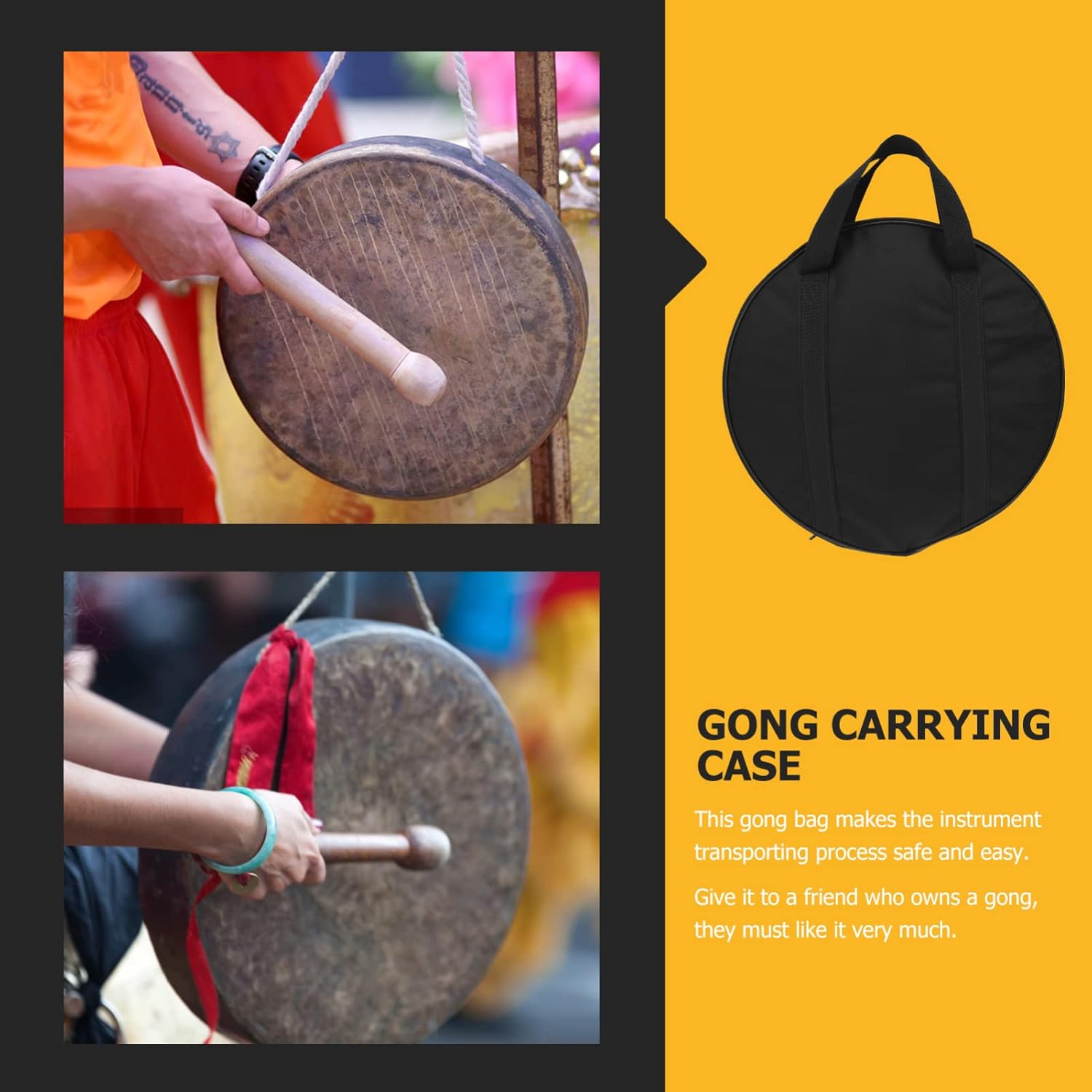 1pc Thickened Gong Protective Bag Holder for Cymbals and Instruments Design Convenient Carrying for Musicians