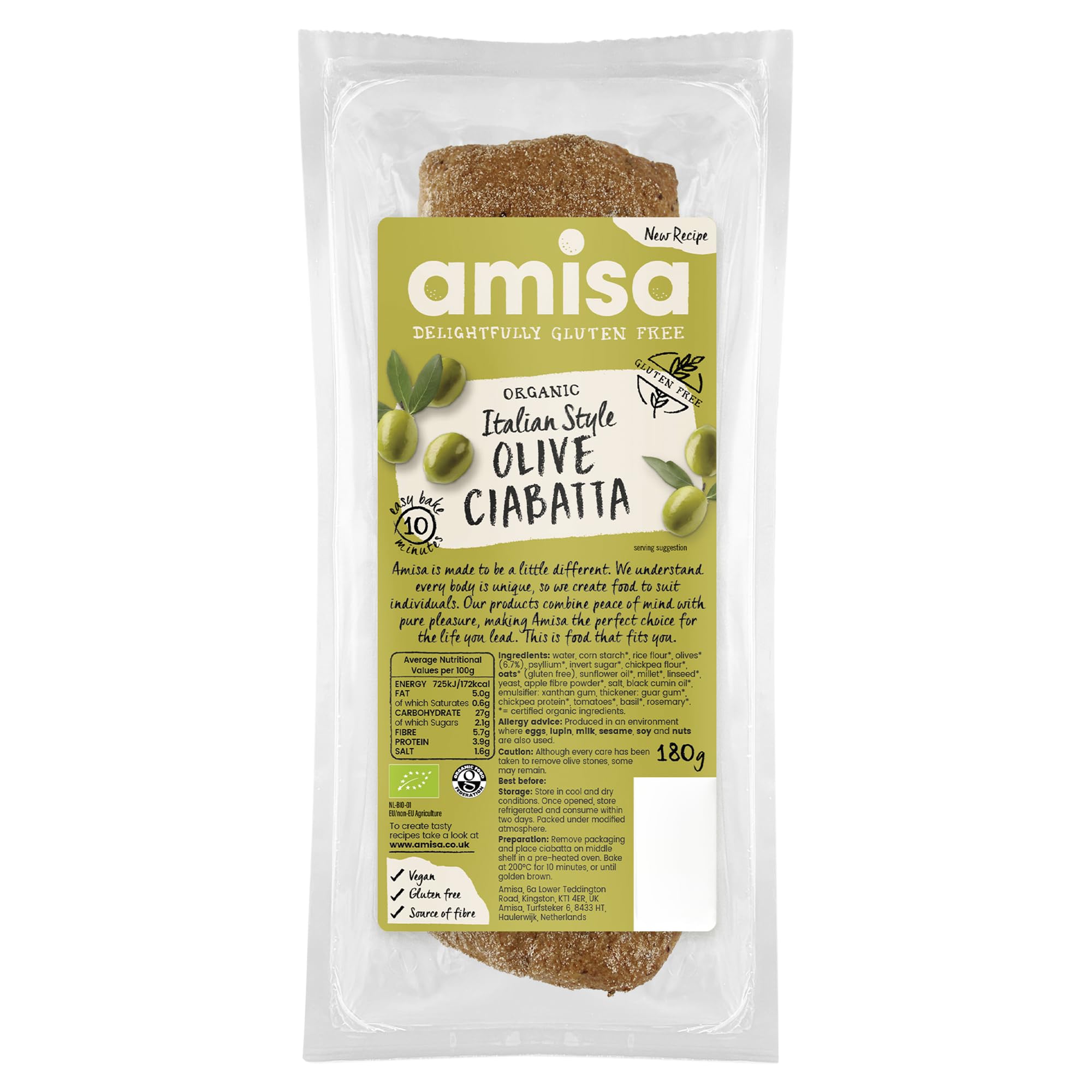 Amisa Olive Ciabatta Baguette, 180g