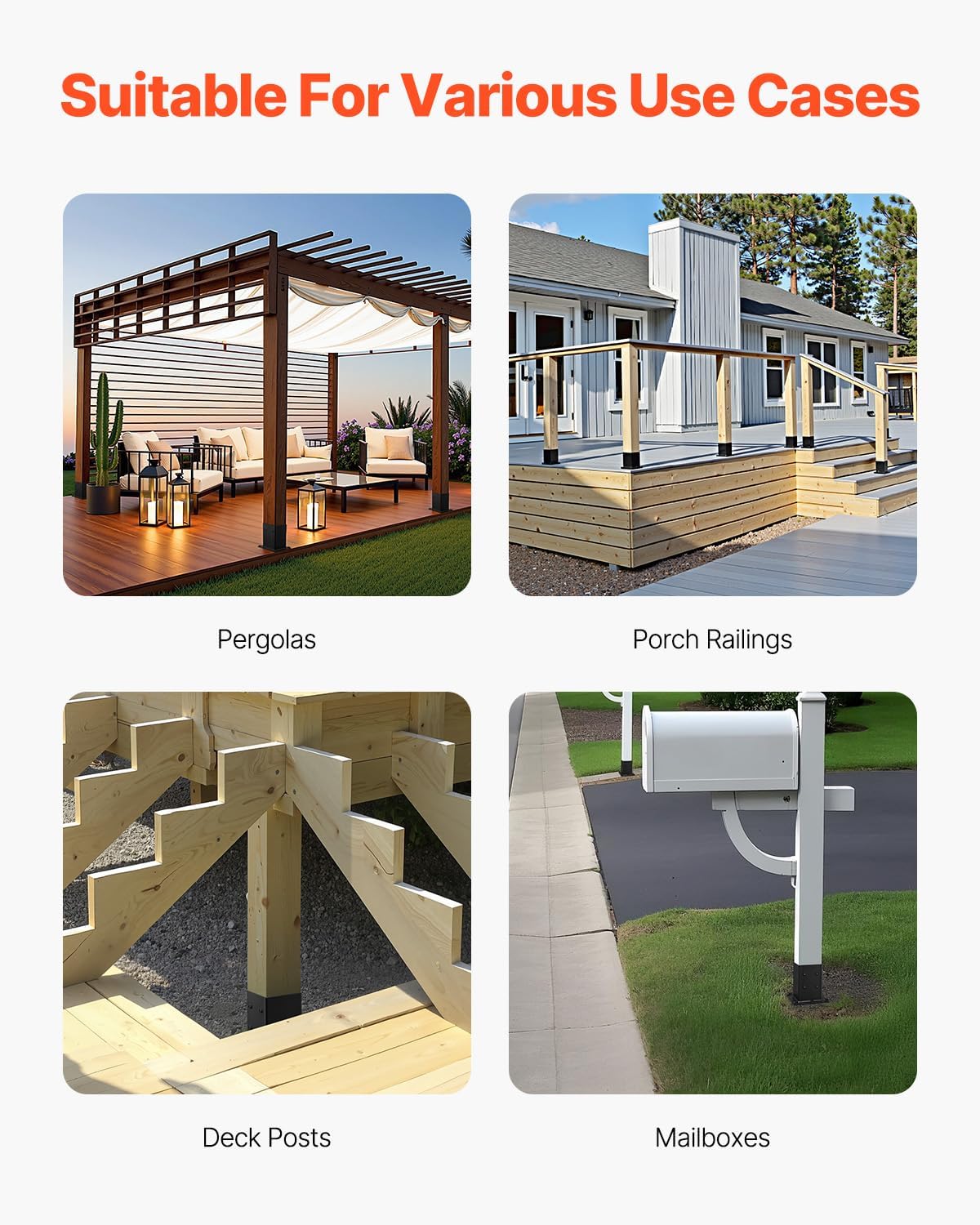 VEVOR 6x6 Post Base 4 Pcs, Inner Size 5.6x5.6 inch / 142x142 mm Post Brackets, Heavy Duty Carbon Steel Decking Posts, Wood Posts Brackets for Pavilion Deck Railing Support Deck Base Plate, Black