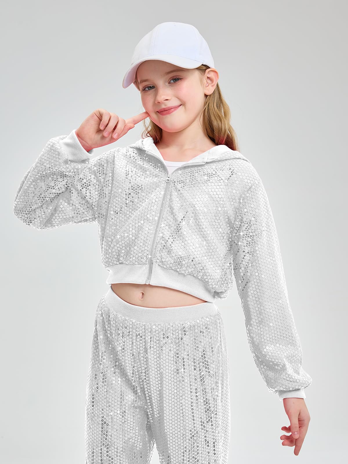 LOLANTA Niños Lentejuelas Hip Hop Traje de Baile Calle Ropa de Baile Conjunto Chaqueta Pantalón