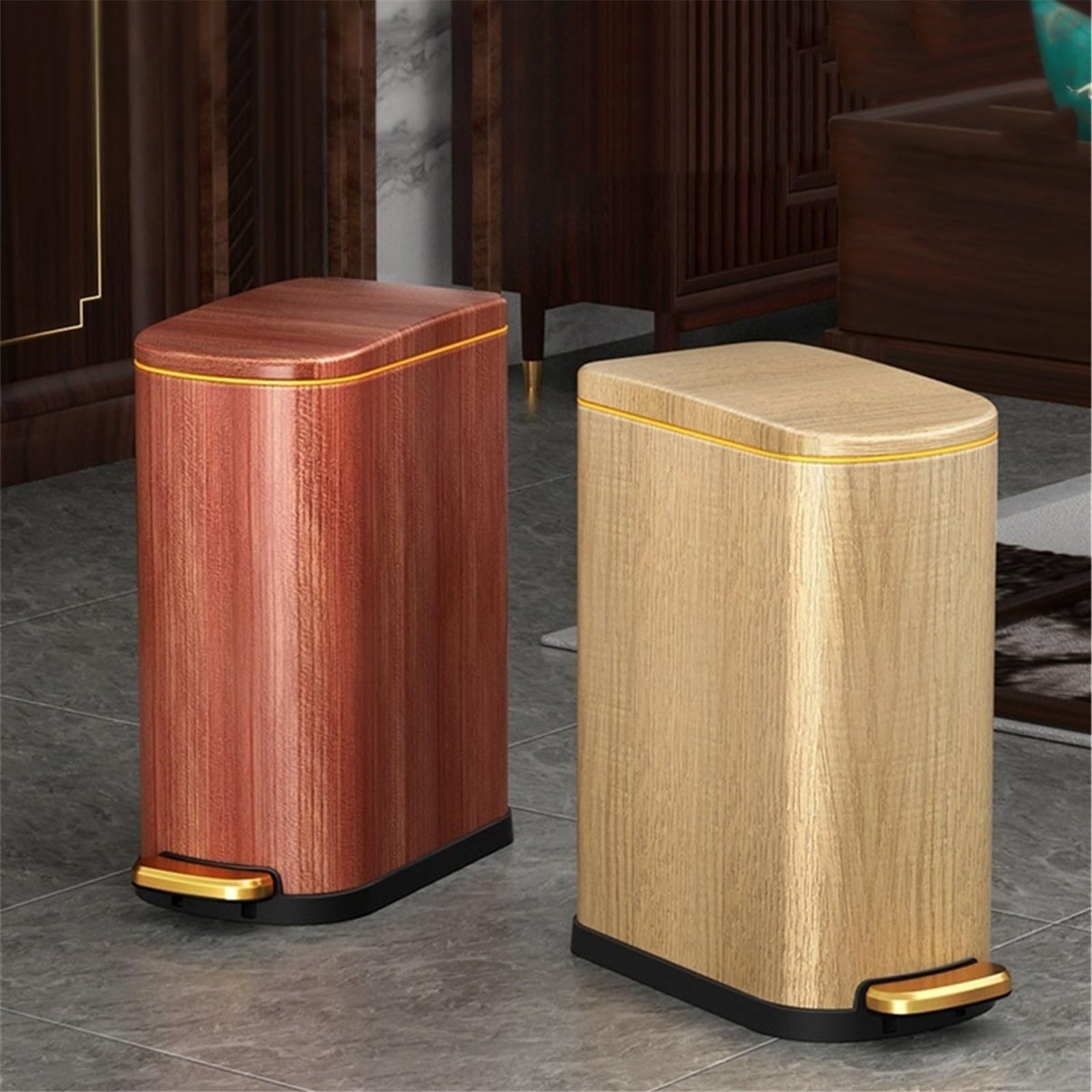 Cubo de basura y residuos para interiores de cocin Papelera De Cocina Con Tapa Dormitorios Y Oficinas bote de basura(Beige)