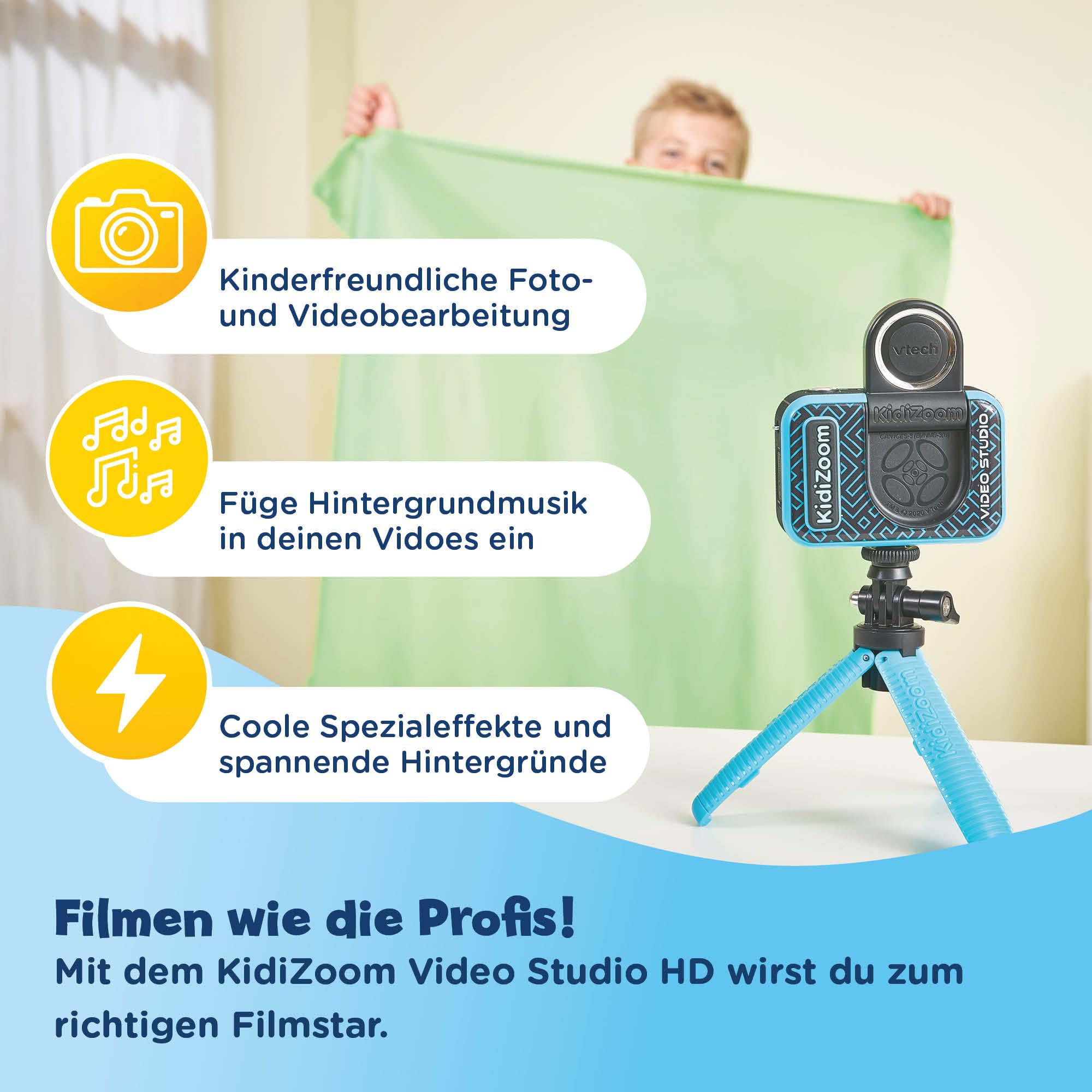 VTech Kidizoom Video Studio HD blau – Kinderkamera mit Greenscreen