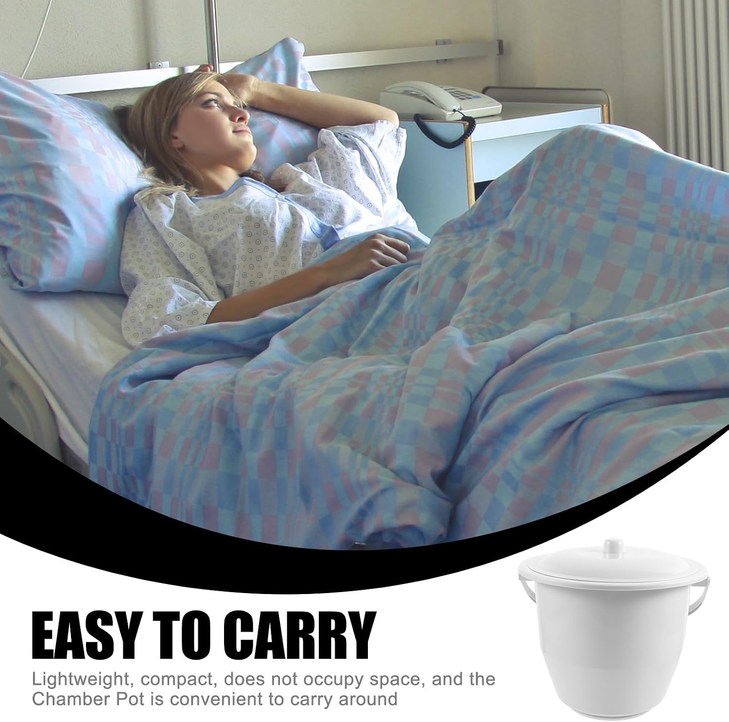Portable Plastic Chamber Pot with Lid, Adult Unisex Urinal Pot 23x19x24cm, Leak-Resistant Bedpan for Elderly and Home Use