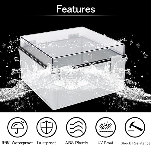 Vista 106 de Caja de conexiones IP65 impermeable de plástico ABS con bisagras, cubierta transparente de policarbonato, caja de proyectos eléctricos con placa