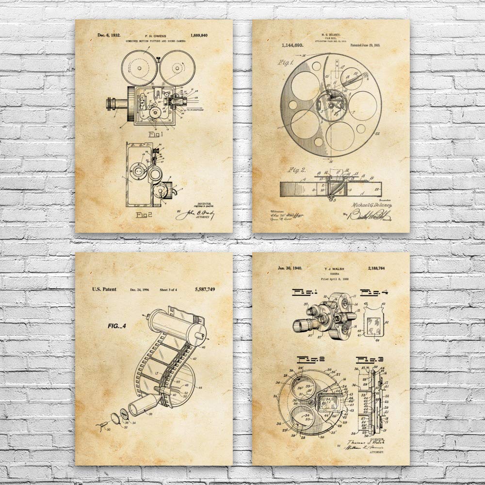 Film Production Patent Posters Set of 4 12x16 Hollywood Decor Film Director Actor Gift Home Theater Art Cameraman