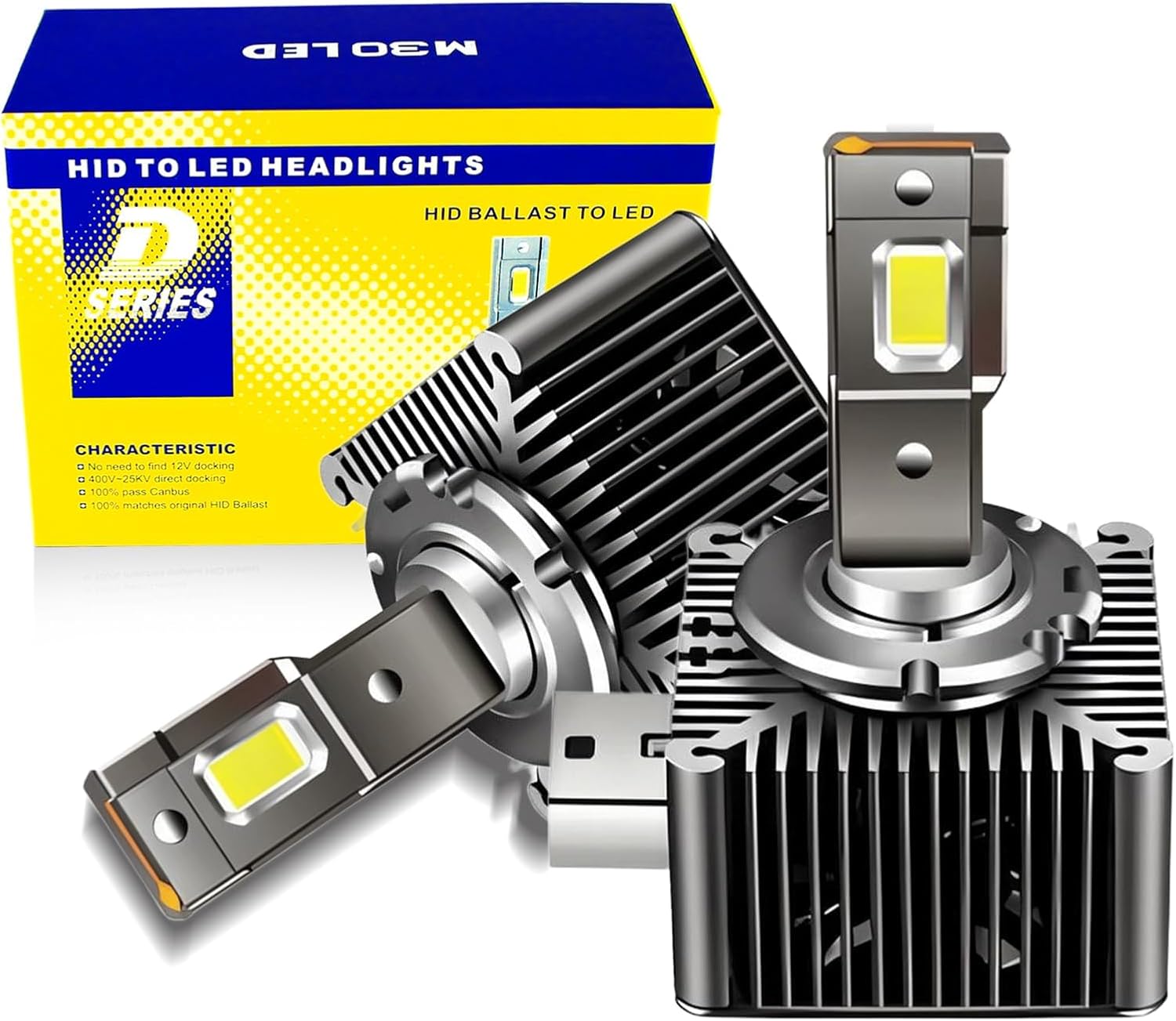 2Pack D5S White Light Bulb, 30000LM 800% Brightness White Bright 6000K, 1:1 Size Replacement Fog Light Bulb With Cooling Fan Plug-and-Play IP67