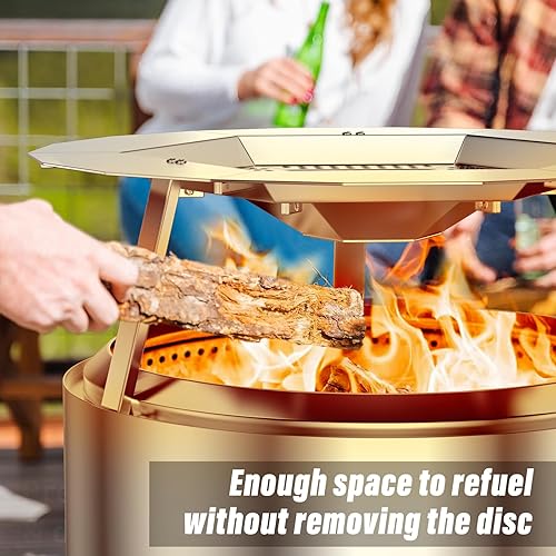 Miniatura 3 de Deflector de Calor para Solo Stove Bonfire 19.5", Difusor de Calor Portátil de Acero Inoxidable 304 con Mango y Accesorio de Pata para Hoguera que