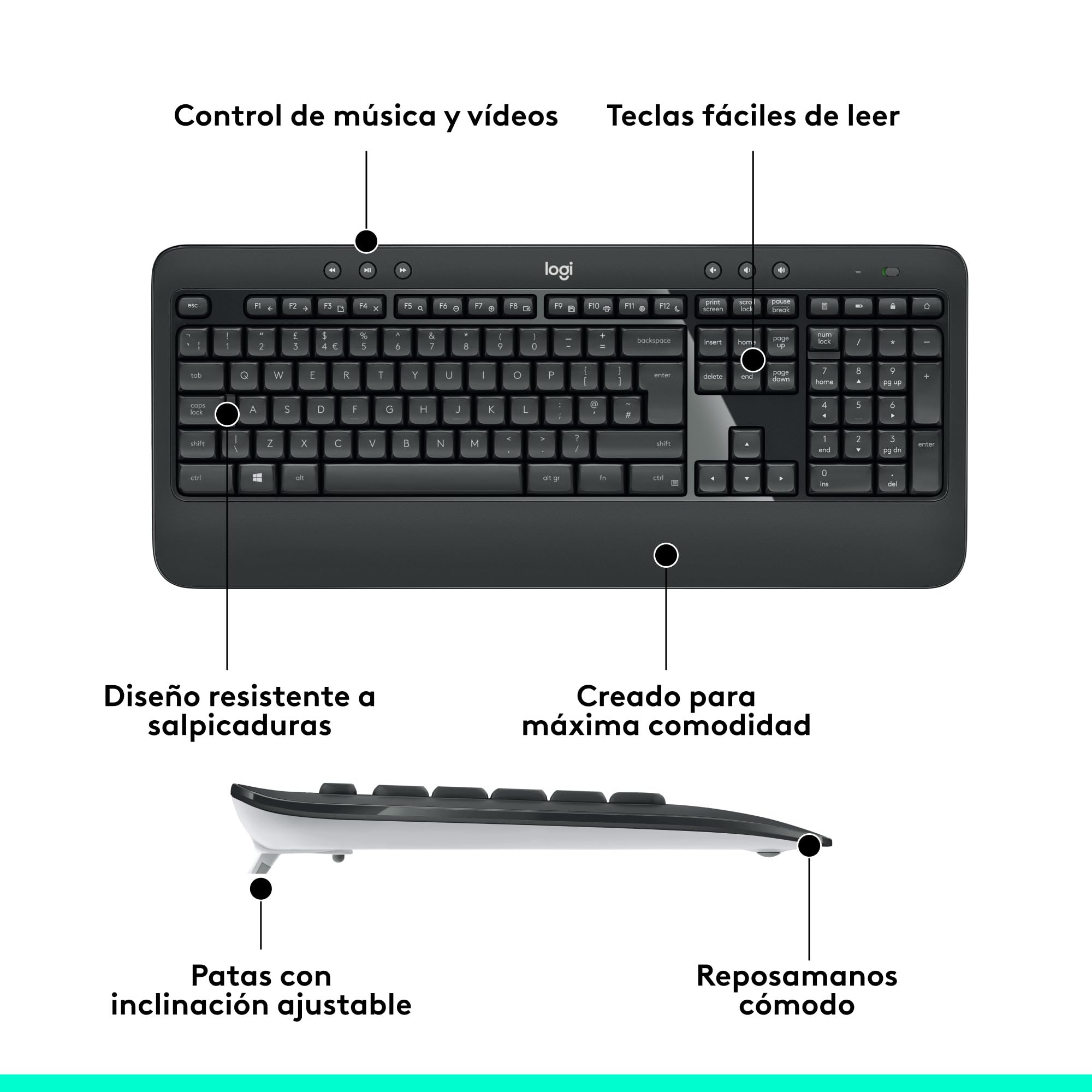 Logitech MK540 Advanced Combo Teclado y Ratón Inalámbrico para Windows, Receptor USB unificador de 2,4 GHz, Botones Multimedia, Batería de 3 años de duración, PC, Portátil, QWERTY Español - Negro