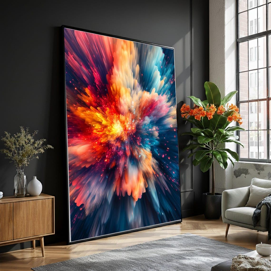 Toile abstraite explosion cosmique tableau énergique couleurs vives - 8