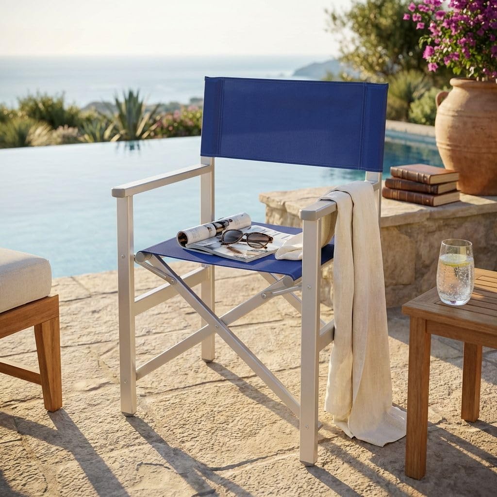 Milani Home Poltrona da Spiaggia Campeggio Alluminio Textilene Pieghevole Outdoor Blu