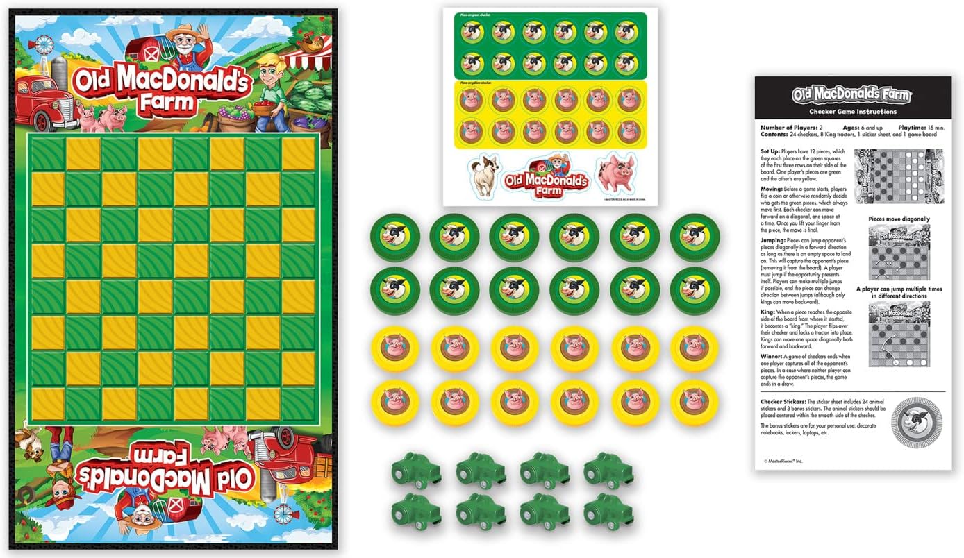 MasterPieces Family Game - Old MacDonald's Farm Checkers - Officially Licensed Board Game for Kids & Adults