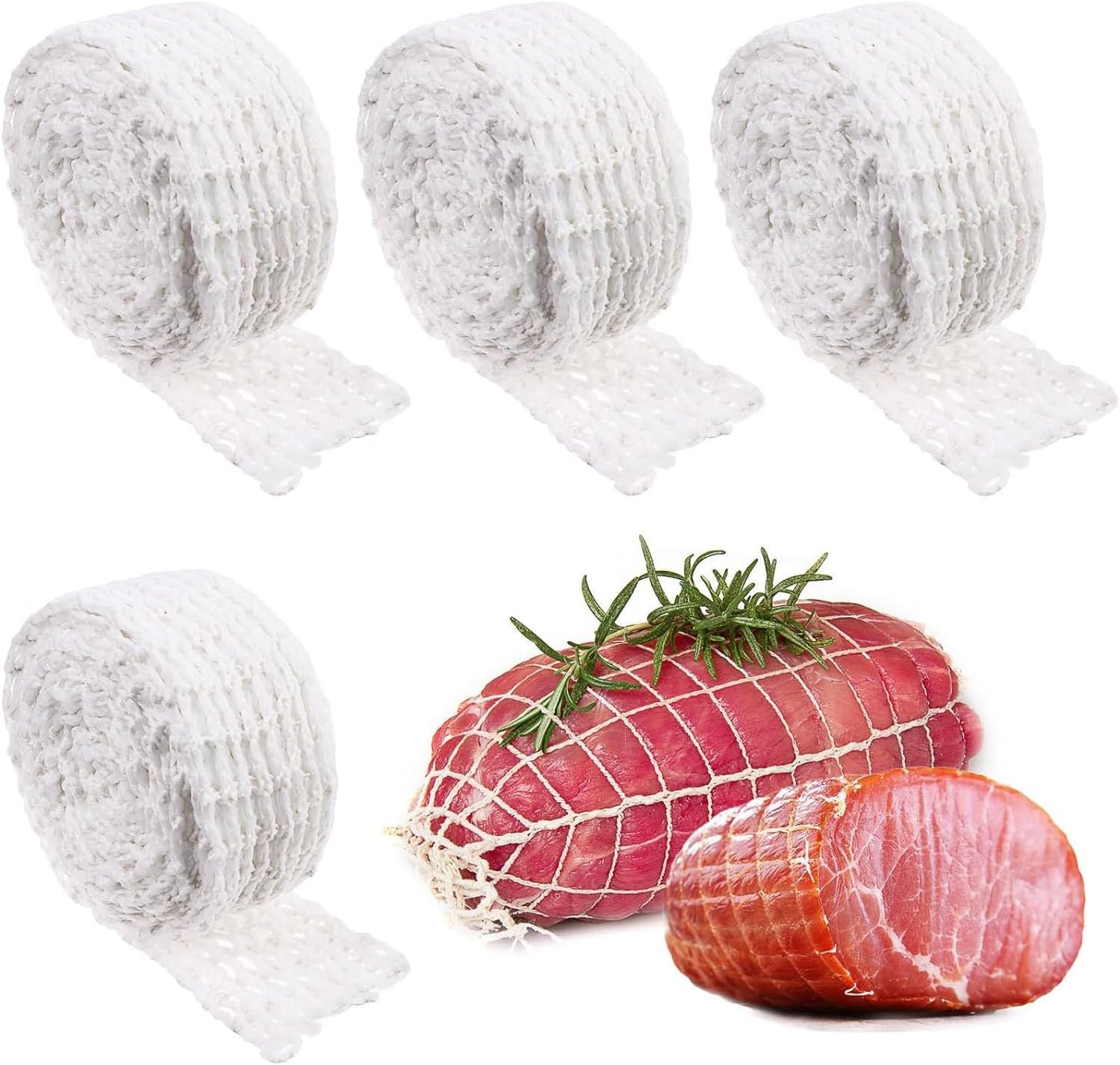 Meat Netting Roll,4Pcs Elastic Smoked Meat Poultry Ham Netting Meat Cotton Wrapping Net for Beef Cooking Sausage Making