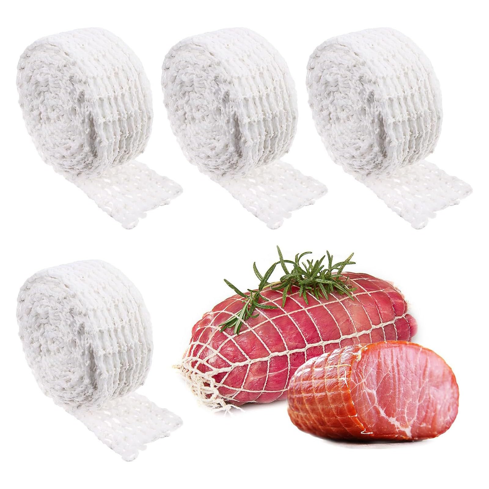 Meat Netting Roll,4Pcs Elastic Smoked Meat Poultry Ham Netting Meat Cotton Wrapping Net for Beef Cooking Sausage Making